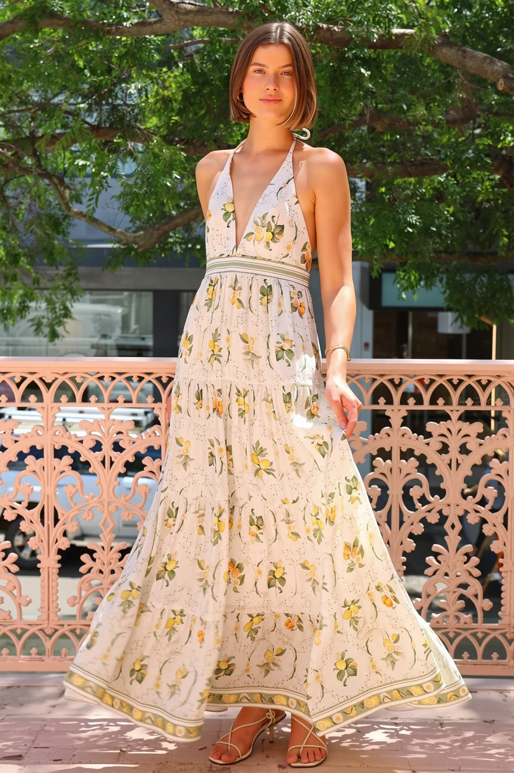 Deep V Backless Halter Sweet Boho Dress