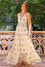 Deep V Backless Halter Sweet Boho Dress