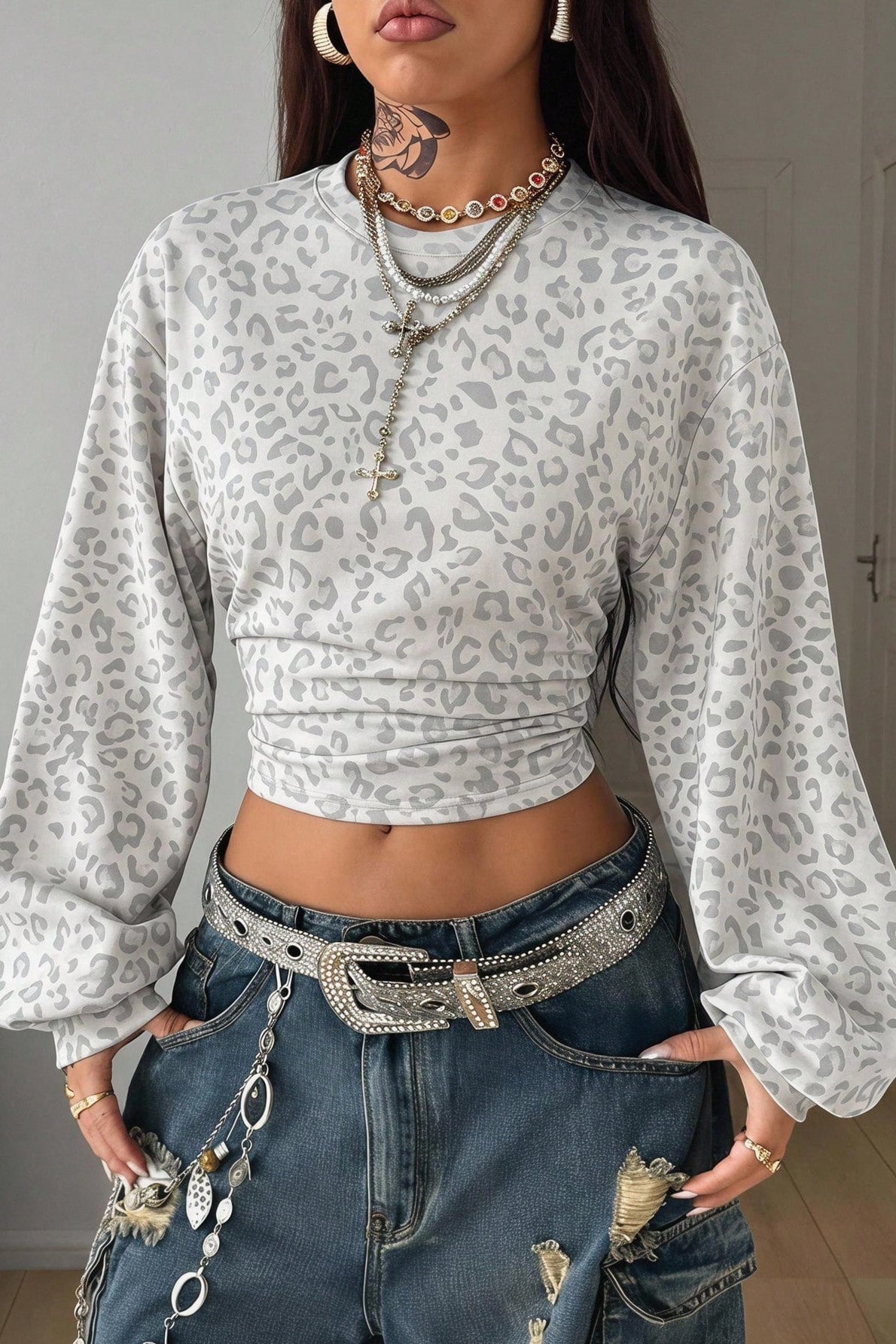Y2K Lantern Sleeve Crop Sweatshirts
