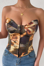Sexy Color Block Backless Lace Up Boned Corset Blouse