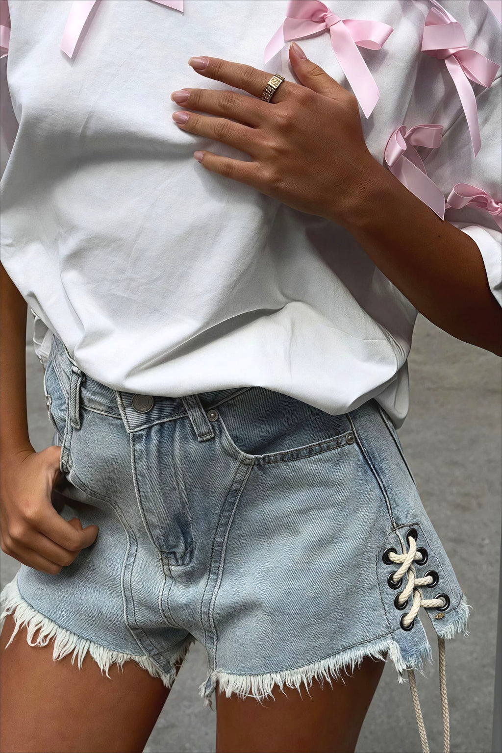 Cute Bowknot Ribbon Loose Short Sleeve T-shirt