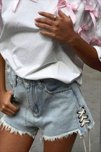 Cute Bowknot Ribbon Loose Short Sleeve T-shirt