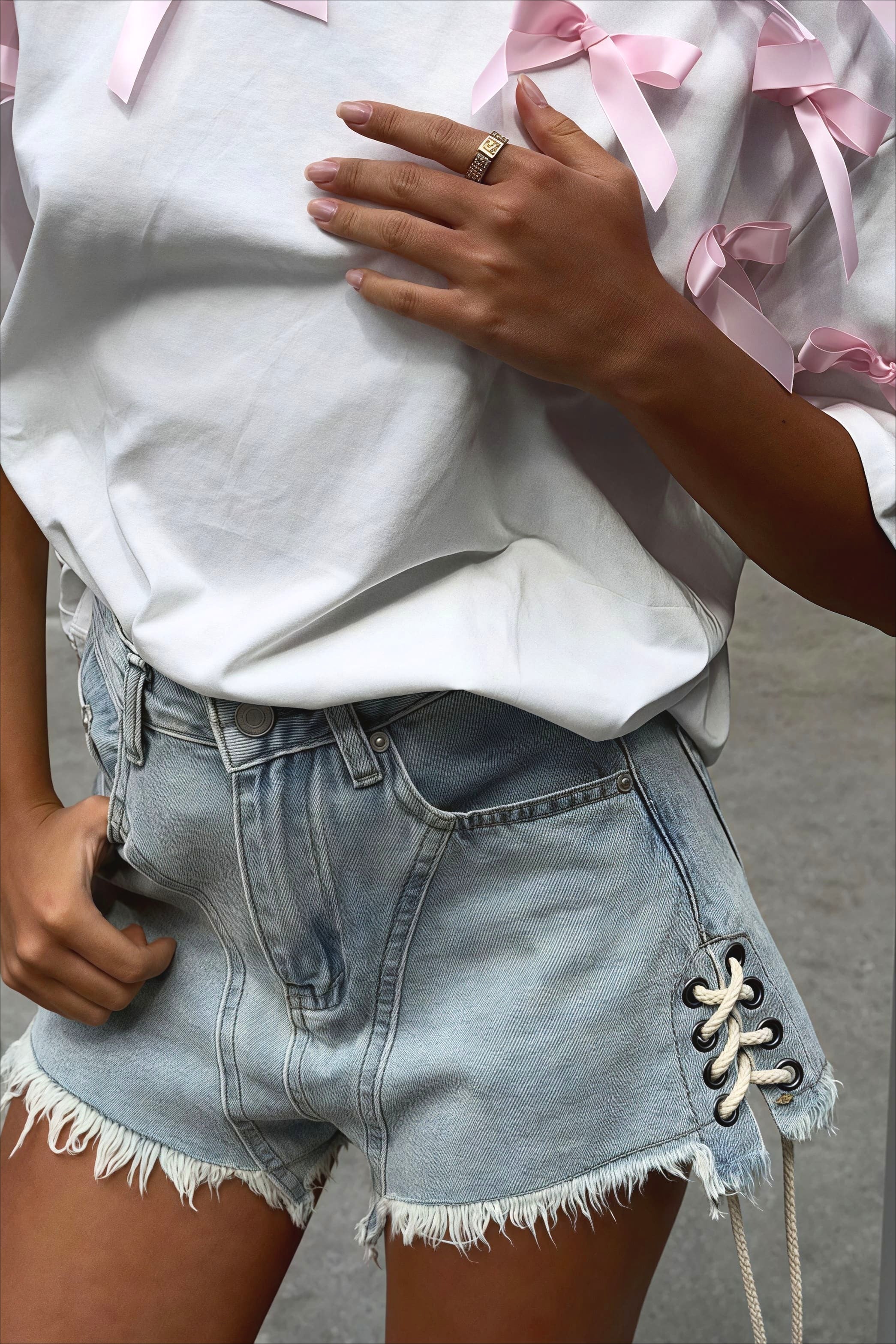 Cute Bowknot Ribbon Loose Short Sleeve T-shirt