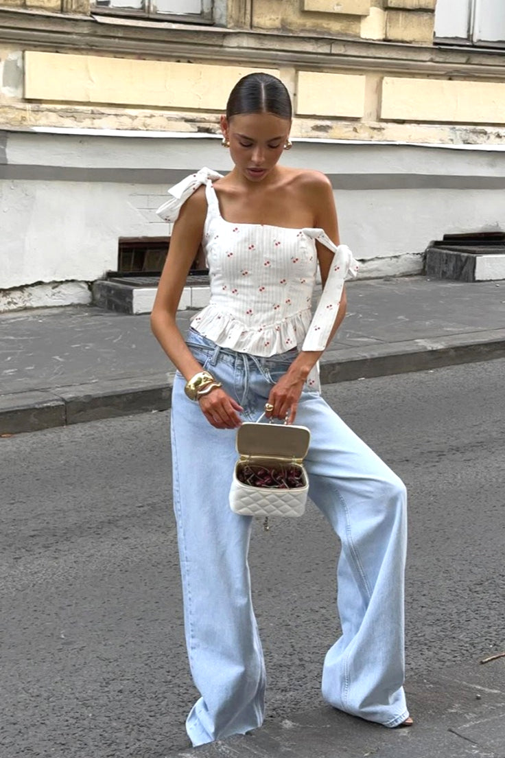 Chic Floral Print Ruffle Tie Cami Top