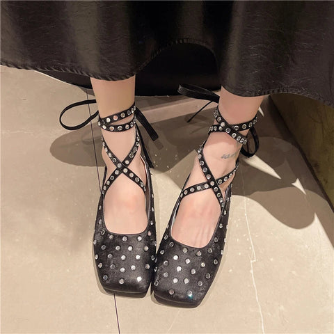 Zapatos planos de punta cuadrada para mujer, zapatos con hebilla elegantes y poco profundos, zapatos de ballet de moda de otoño 2024, zapatos de fiesta para mujer 