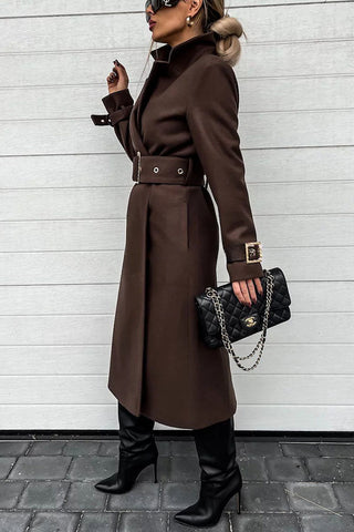 Style Expedition – Midi-Trenchcoat aus Wolle mit Gürtel und Metallknöpfen am Revers 