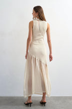 Ribbed Knit Mesh Splice Maxi Dress