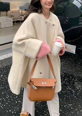 Elegante graue Wollmäntel mit O-Ausschnitt und langen Ärmeln 