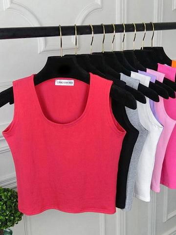 Camisola sin mangas con cuello redondo y retazos de color puro para mujer, top sexy de moda, camisetas sin mangas informales de verano, chaleco ajustado para mujer 