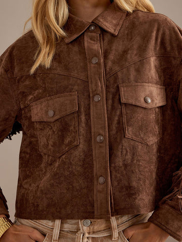 Chaqueta corta con flecos y solapa estilo vaquero occidental 