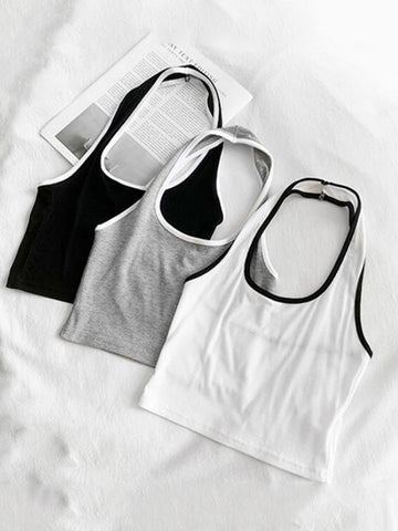 Chaleco de tirantes sexy de verano para mujer, prenda exterior corta con cuello halter, cintura alta, deportivo, tops para chica, tendencia femenina 