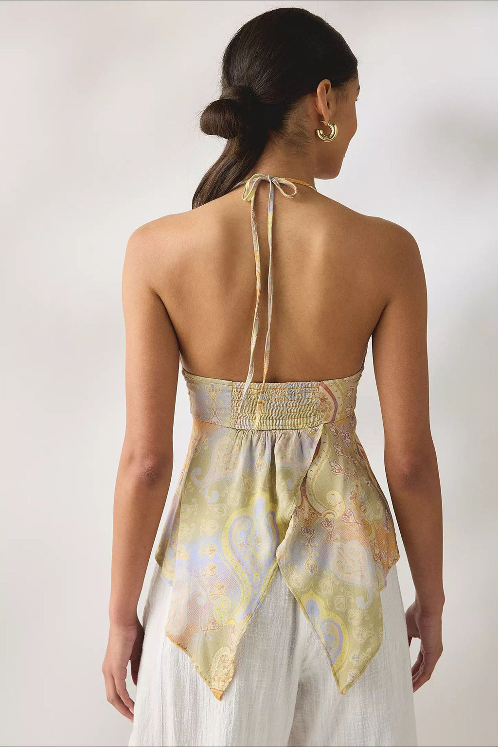 Chiffon Tie Halter Ruffle Blouse