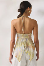 Chiffon Tie Halter Ruffle Blouse