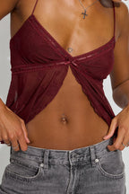 Sheer Jacquard Mesh Slit Cami Top