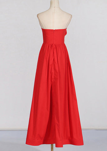 Einzigartige rote schulterfreie Partykleider aus Baumwolle mit Blumenmuster, ärmellos 