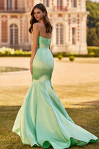 Vestido de fiesta sexy con tirantes finos, corte sirena, espalda descubierta y fruncido
