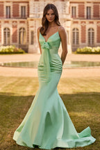Vestido de fiesta sexy con tirantes finos, corte sirena, espalda descubierta y fruncido