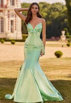 Vestido de fiesta sexy con tirantes finos, corte sirena, espalda descubierta y fruncido