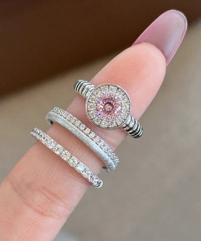 Anillos de plata de ley rosa con circonitas en forma de huevo de paloma DIY 