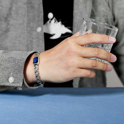 Pulsera de tendencia sencilla con zafiro en plata de ley 
