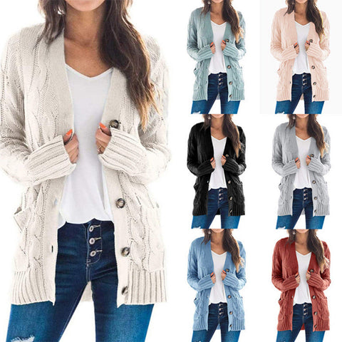 Herbst Winter Frauen Kleidung Casual Strickjacke Mantel Einfarbig Twist Taste Strickjacke Pullover Frauen 