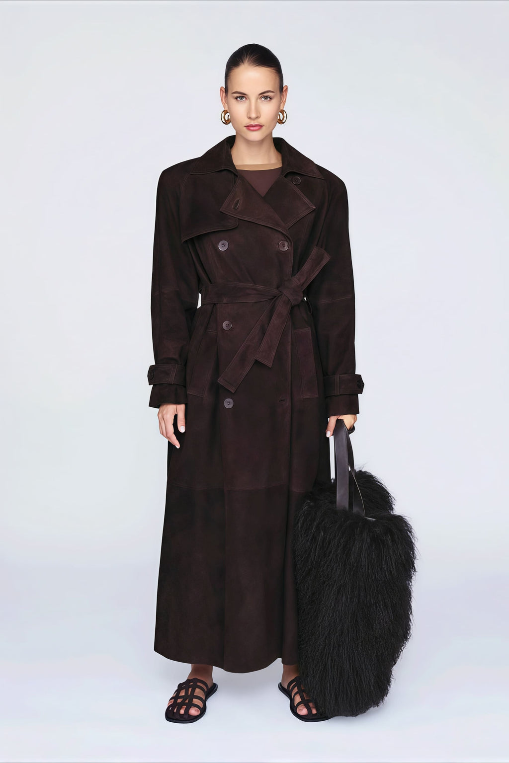 Double Breasted Tie Waist Long Elegant  Overcoat