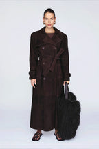 Double Breasted Tie Waist Long Elegant  Overcoat