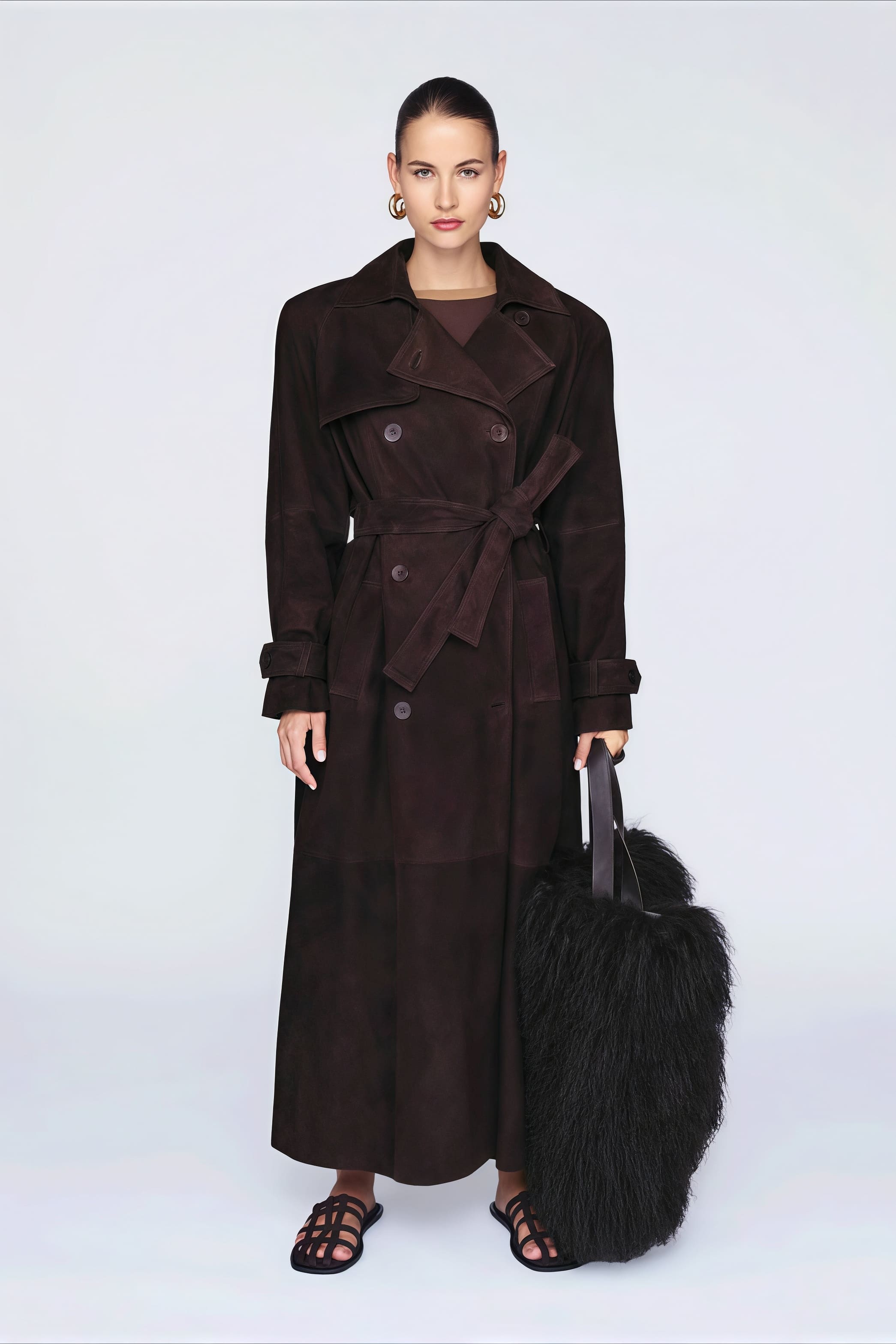Double Breasted Tie Waist Long Elegant  Overcoat