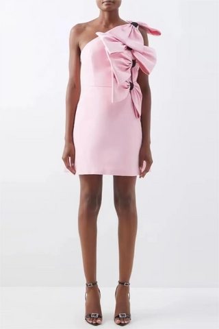 Satin Big Bow Mini Dress Pink