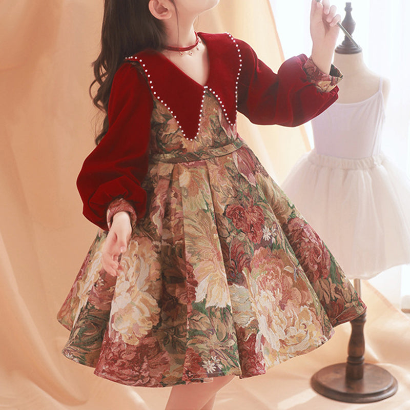 Niedliches Babykleid mit Blumenmuster, Kleinkindkleid, Festkleid zur Erstkommunion, Prinzessinnenkleid 