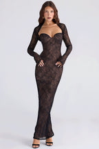 Sexy Lace Sheer Shawl Bandeau Maxi Dress