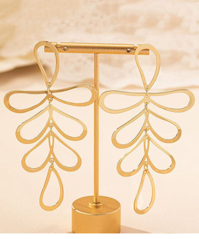 Boho Gold Stainless Steel Alloy Floral Hollow Out Drop Earrings
