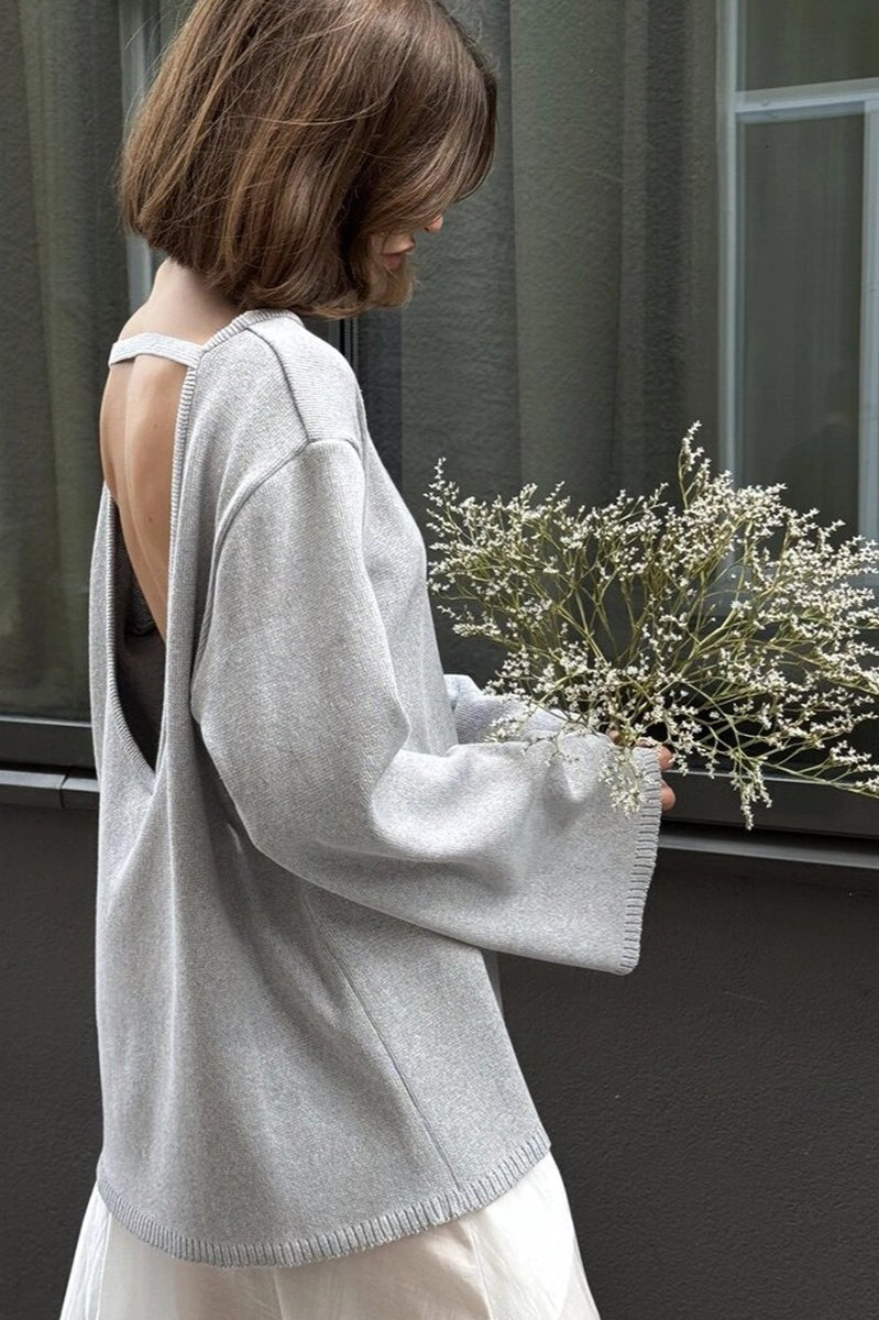 Cotton Pullover Open-Back Loose Sexy Knit Top