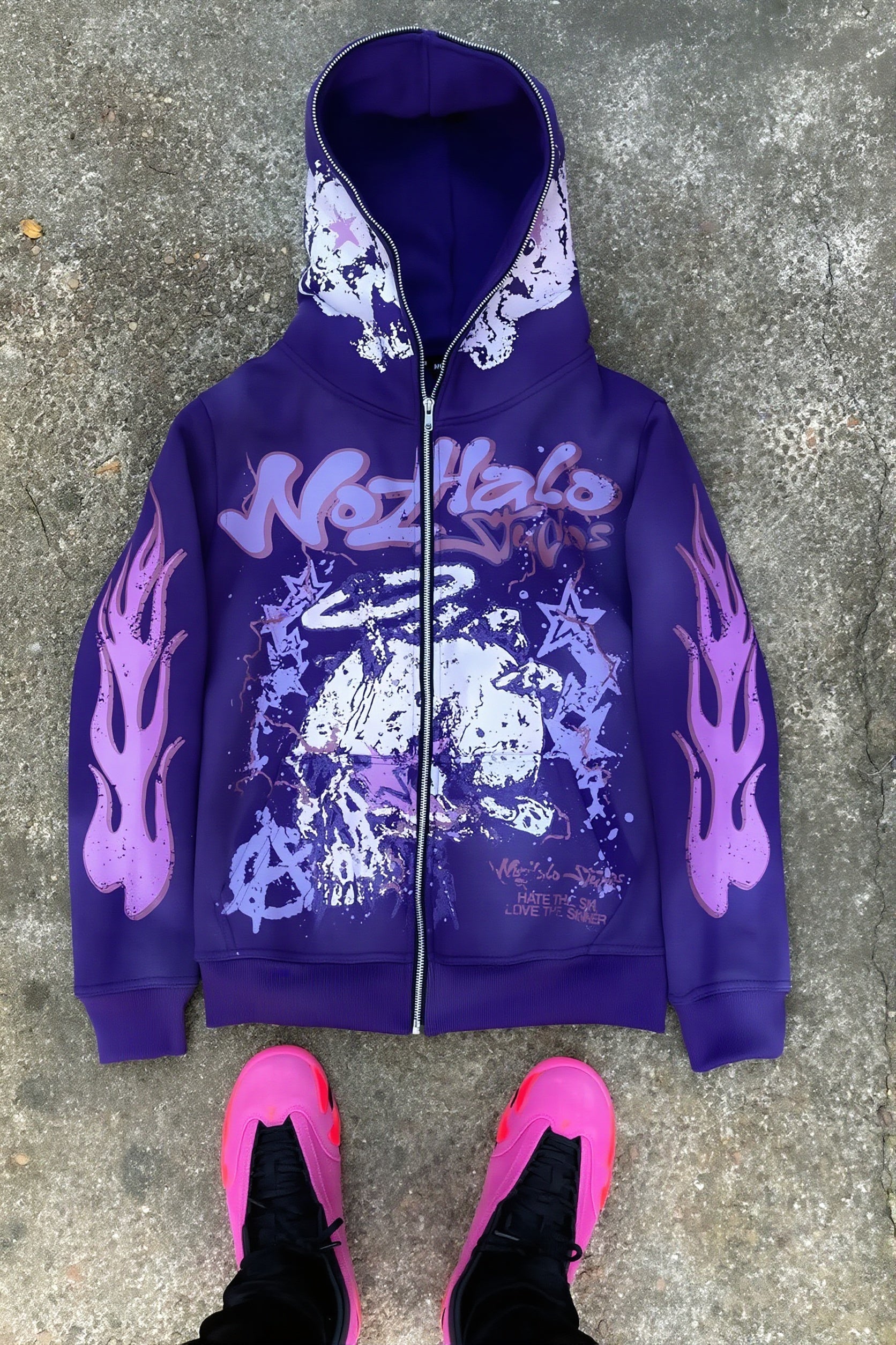 Y2K Cartoon Graphic Zip Oversized Hoodie