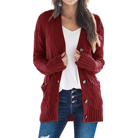 Herbst Winter Frauen Kleidung Casual Strickjacke Mantel Einfarbig Twist Taste Strickjacke Pullover Frauen 