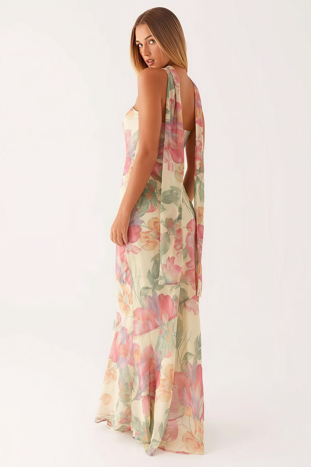 Floral Tie Fishtail Vacation Maxi Dress