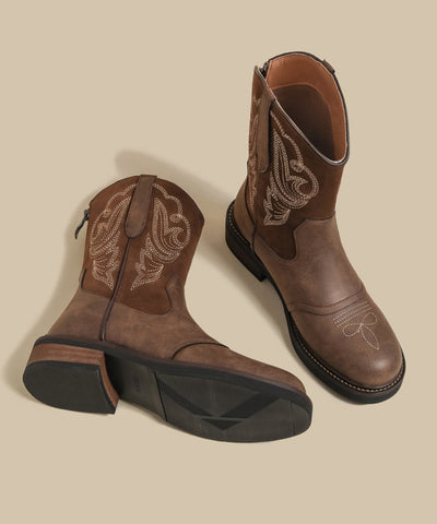 Nuevas botas Chelsea con empalme retro bordado en marrón 