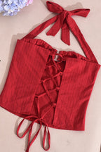 Striped Backless Tie Cropped Halter Top