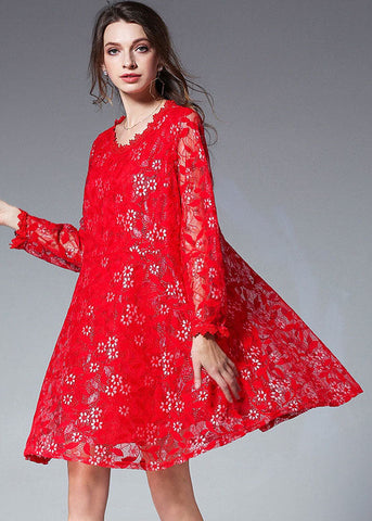 Elegante vestido de encaje de otoño, ropa de talla grande 