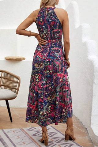 Vestido bohemio con estampado de patchwork floral 