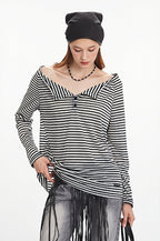 Striped Off Shoulder Long Sleeve T-shirt
