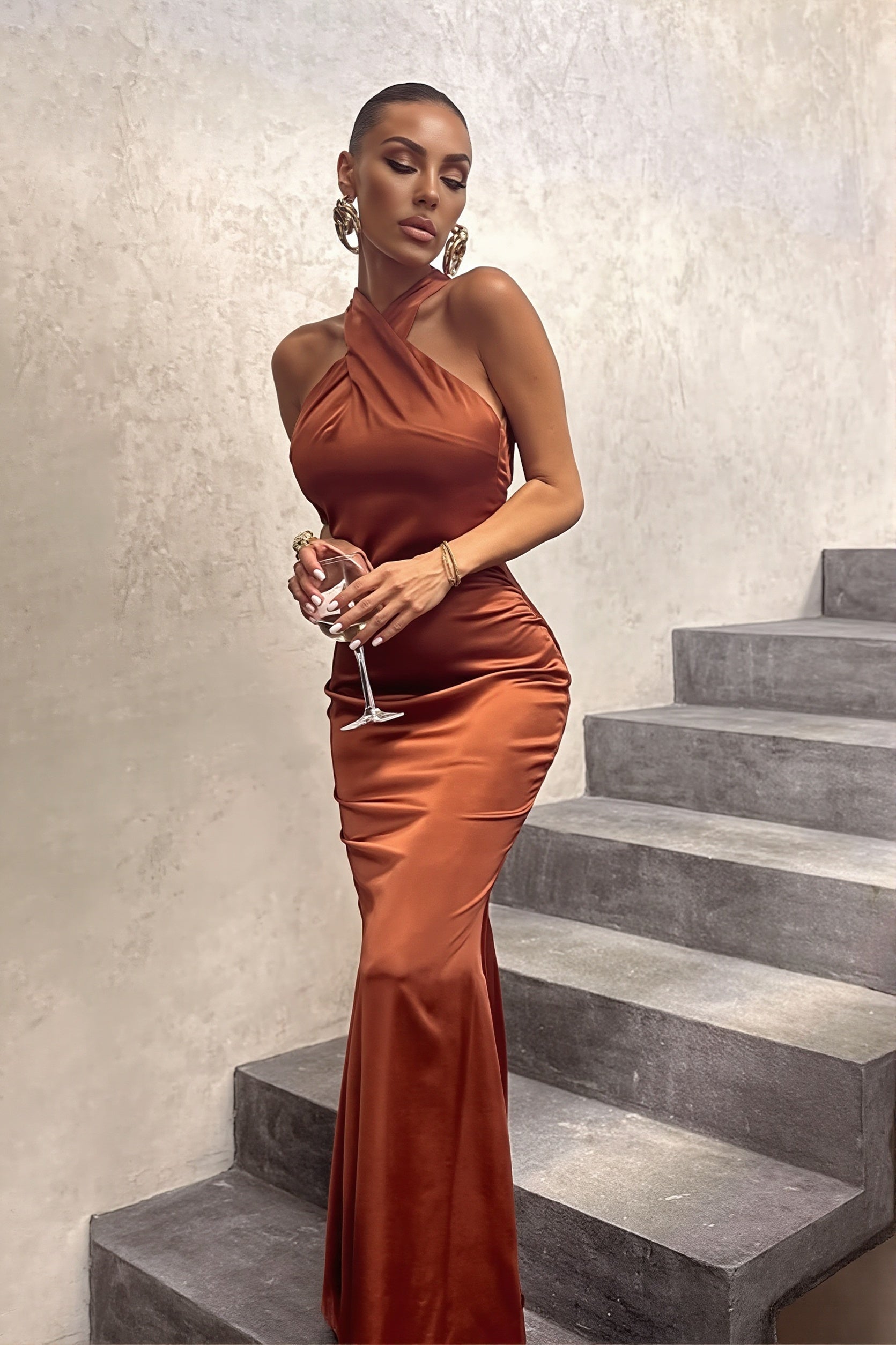 Chic Solid Slim Backless Sleeveless Maxi Dress