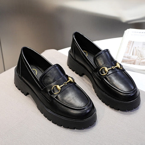 Mocasines planos con plataforma para mujer, talla 35-40, informales, sin cordones, con punta redonda, color negro liso. 