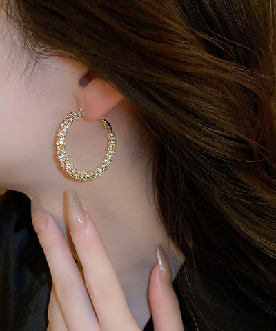 Pendientes de aro de cobre y oro con circonitas de moda 