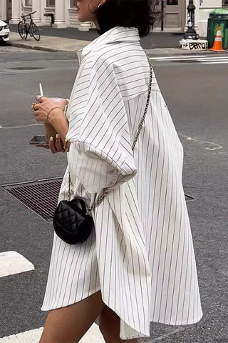 Lässige Blusen mit Streifenmuster, Tasche und Umlegekragen