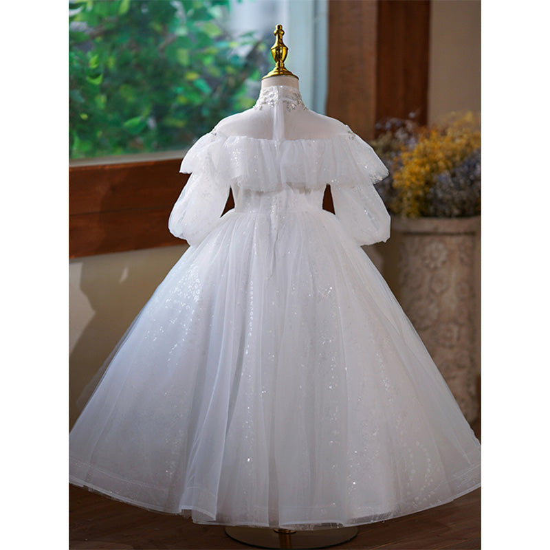 Vestido de lentejuelas blancas para niña, vestido de cumpleaños para niña pequeña, vestido de comunión para niña pequeña 