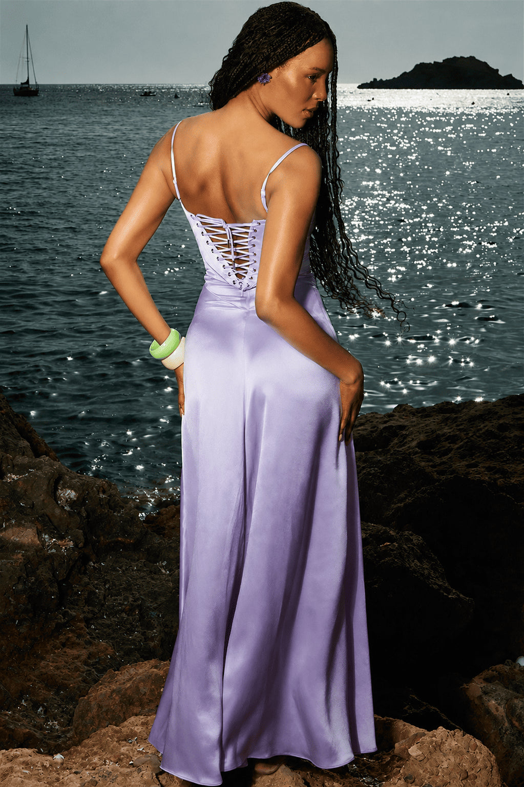 Lined Jacquard Satin Cami Maxi Dress