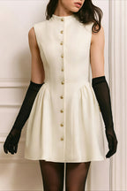 Classy Button Tweed Waist Cinching Slim Fit Mini Dress