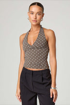 Sexy Polka Dot Plaid Slim Halter Top
