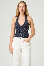 Sexy Polka Dot Plaid Slim Halter Top
